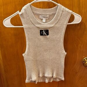 Calvin Klein Cream Ribbed Sleeveless Top
